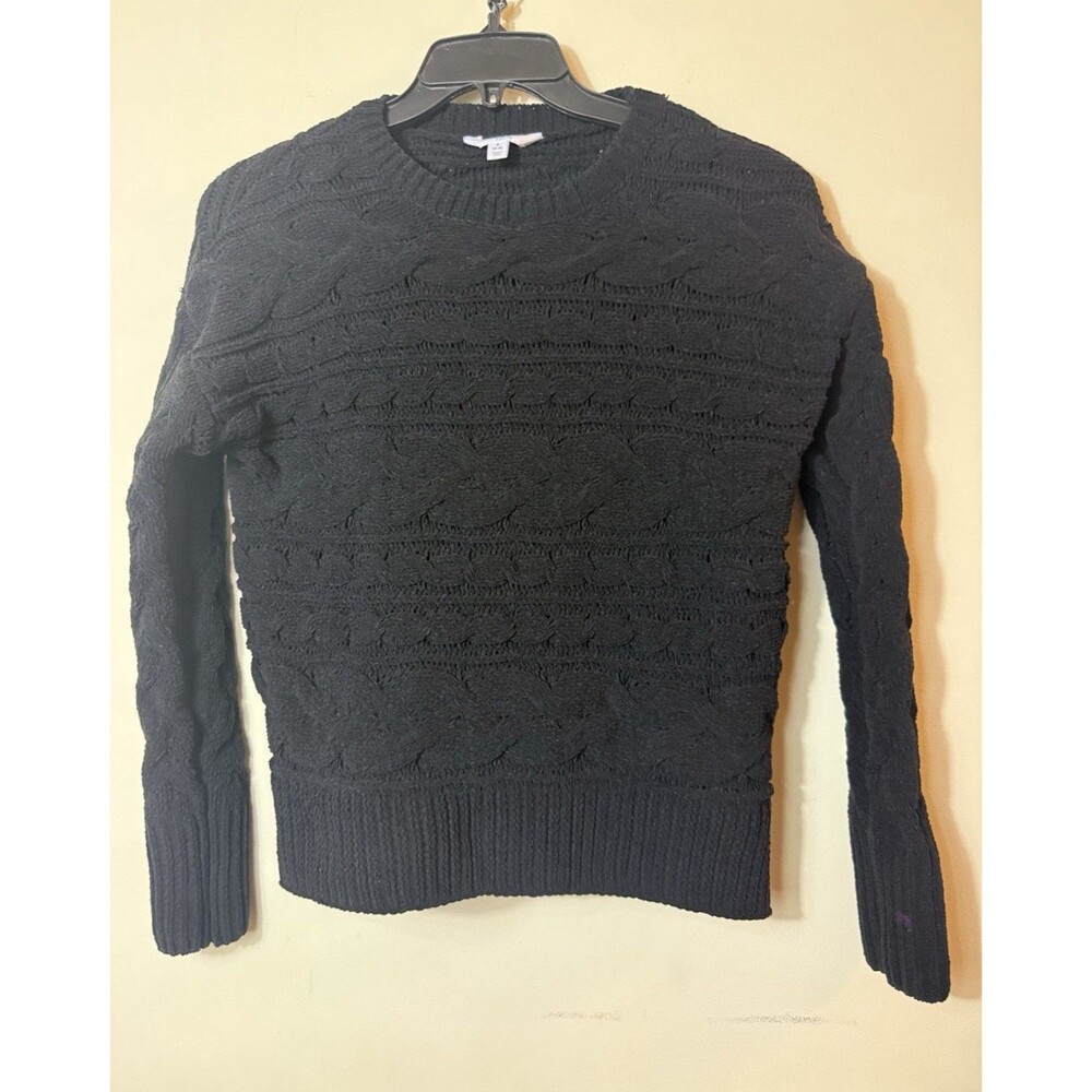 Time and Tru Girls Black Cable-Knit Crew Neck Pullover Sweater S (4-6)